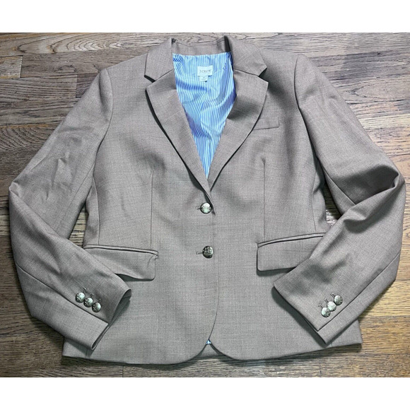 J. Crew Schoolboy Tan Blazer Jacket Wool Blend Womens Size 6 Gold Buttons Pocket - Picture 13 of 13